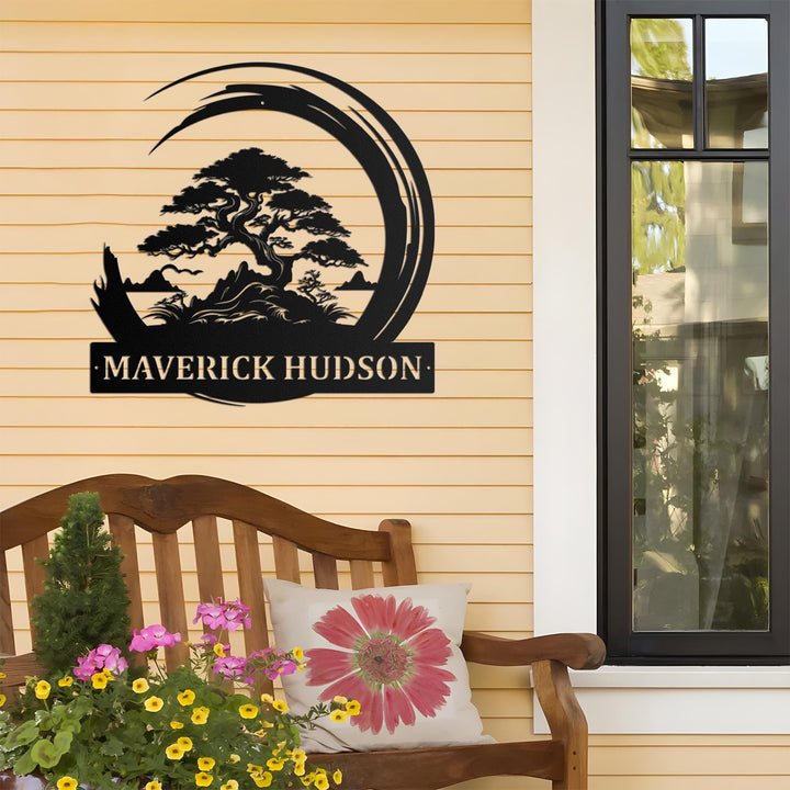 Custom Bonsai Tree Garden Sign with Stake, Metal Bonsai Garden Stake, Personalized Garden Stake, Metal Asian Yard Art, Yard Sign, Yard Decor