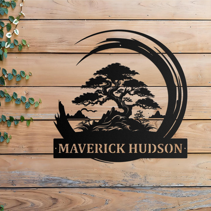 Custom Bonsai Tree Garden Sign with Stake, Metal Bonsai Garden Stake, Personalized Garden Stake, Metal Asian Yard Art, Yard Sign, Yard Decor