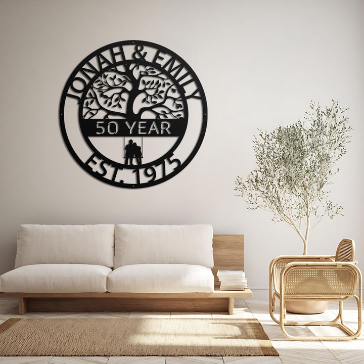 Custom Anniversary Metal Sign, 50th Anniversary Gift, Tree of life Metal Wall Art, Wedding Anniversary Sign, Personalized Family Name Sign