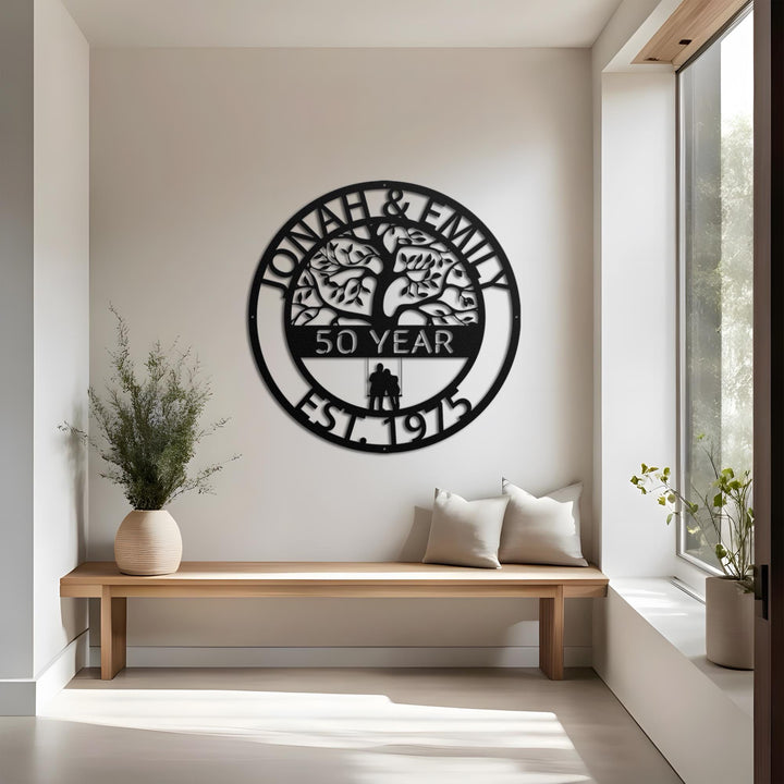 Custom Anniversary Metal Sign, 50th Anniversary Gift, Tree of life Metal Wall Art, Wedding Anniversary Sign, Personalized Family Name Sign