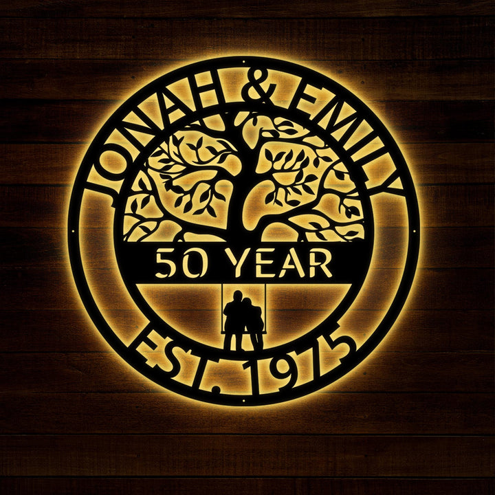 Custom Anniversary Metal Sign, 50th Anniversary Gift, Tree of life Metal Wall Art, Wedding Anniversary Sign, Personalized Family Name Sign