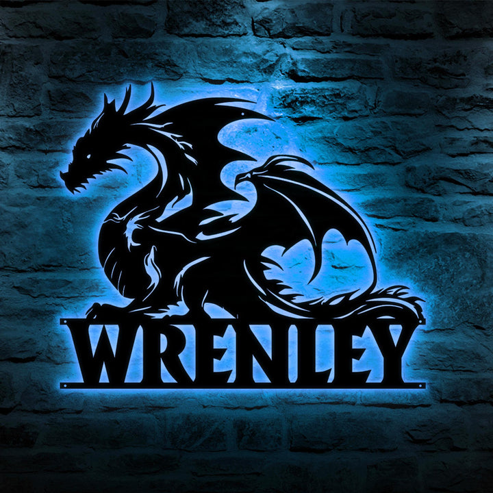 Custom Dragon Metal Wall Art LED Light Custom Name Dragon Metal Sign,Dragon Lover Gifts,Boy Room Decor Dragon Metal Art Birthday Gift