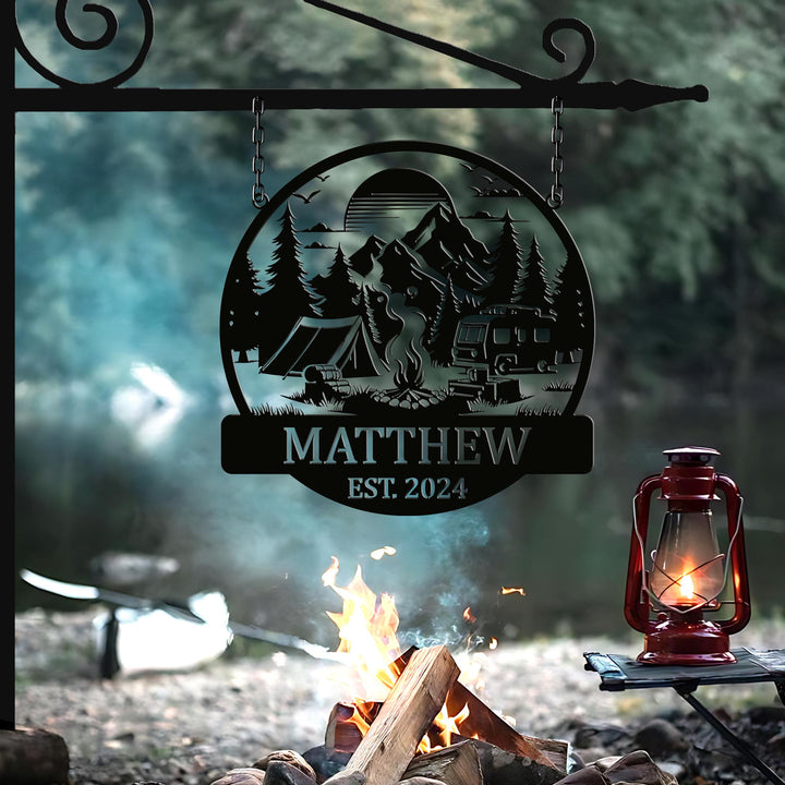 Custom Fifth Wheel Camper RV Sign, Metal Outdoor Camping Sign, Family Camp Sign, Sign for Campers Custom Campsite Sign, Gift for Dad