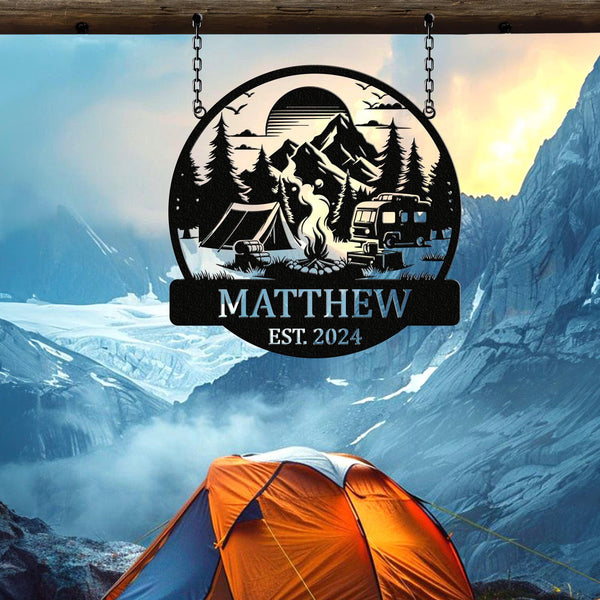 Custom Fifth Wheel Camper RV Sign, Metal Outdoor Camping Sign, Family Camp Sign, Sign for Campers Custom Campsite Sign, Gift for Dad