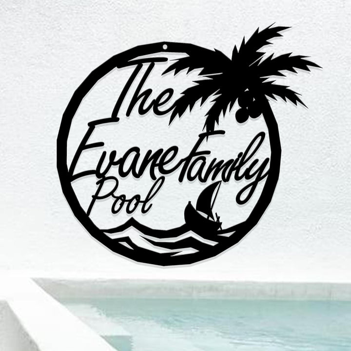 Personalized Pool House Metal Sign, Custom Family Pool Entry Metal Palm Wall Decor, Metal Palm Tree Pool Sign, Gift For Dad, Father's Day