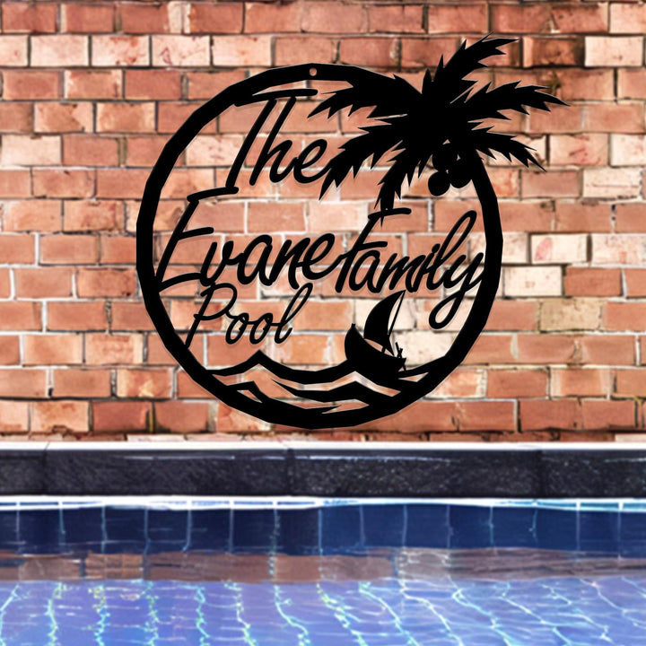 Personalized Pool House Metal Sign, Custom Family Pool Entry Metal Palm Wall Decor, Metal Palm Tree Pool Sign, Gift For Dad, Father's Day
