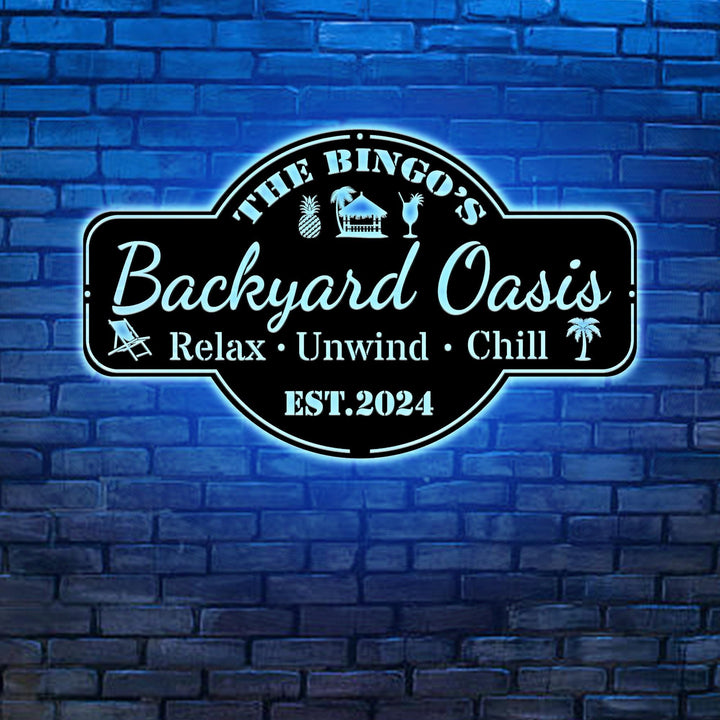 Personalized Backyard Pool Metal Sign, Outdoor Wall Decor, Pool Signs for Outdoor, Custom Backyard Oasis Sign Patio Decor, Gift For Dad