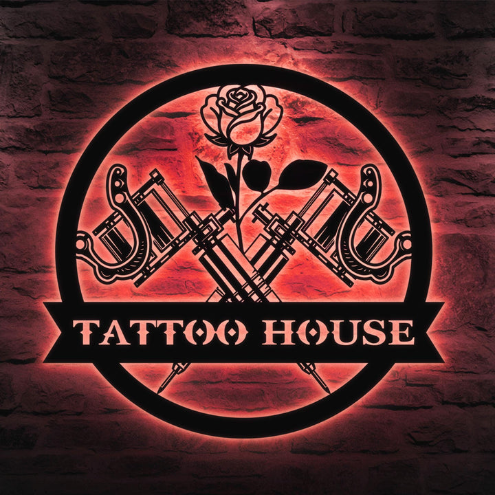 Personalized Tattoo Artist Metal Wall Art LED Light, Custom Ink Studio Name Sign, Home Decor, Machine Shop Decoration, Man Cave,Gift For Dad