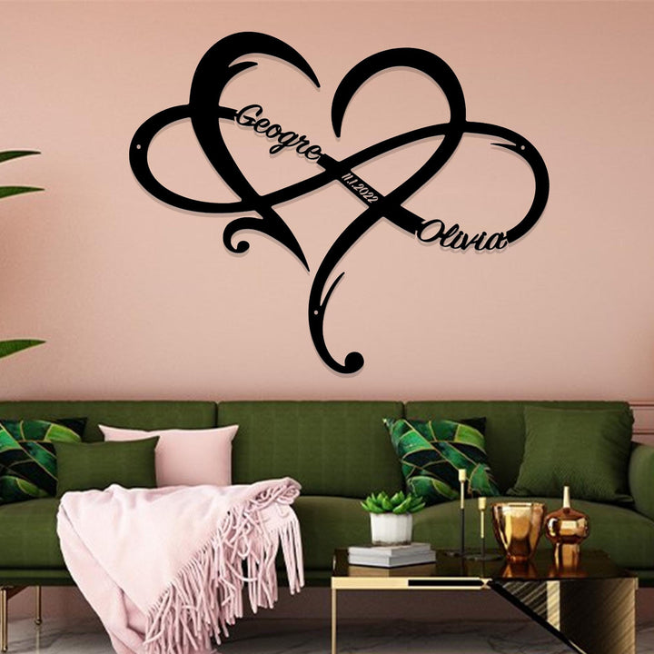 Personalized Love Heart Infinity Metal Sign, Custom Couple Sign, Eternal Love Symbol, Lover's Gift, Anniversary Gift, Bridal Shower Gift