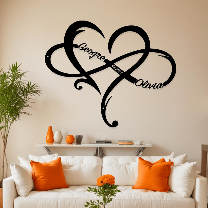 Personalized Love Heart Infinity Metal Sign, Custom Couple Sign, Eternal Love Symbol, Lover's Gift, Anniversary Gift, Bridal Shower Gift