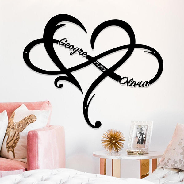 Personalized Love Heart Infinity Metal Sign, Custom Couple Sign, Eternal Love Symbol, Lover's Gift, Anniversary Gift, Bridal Shower Gift