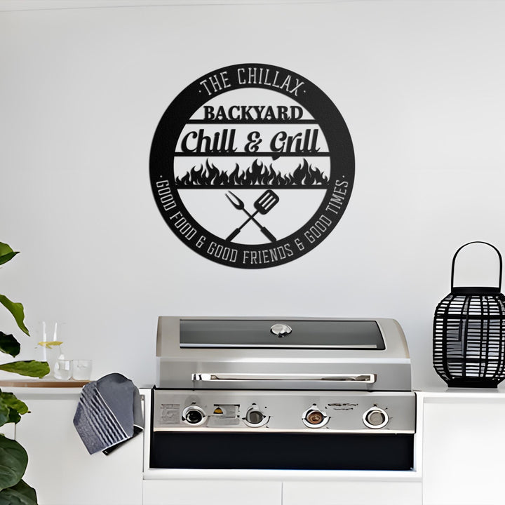 Custom Bar & Grill Metal Sign With LED Light, Personalized Backyard Chill And Grill, Backyard Patio Decor, Outdoor Bar Sign, Backyard Decor