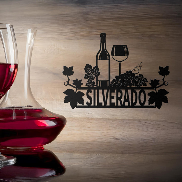Custom Wine Sign, Vino Wine Glasses Metal Wall Art, Floral Wine Wall Decor, Personalized Wine Bar Sign, Kitchen Decor, Mothers Day Gift