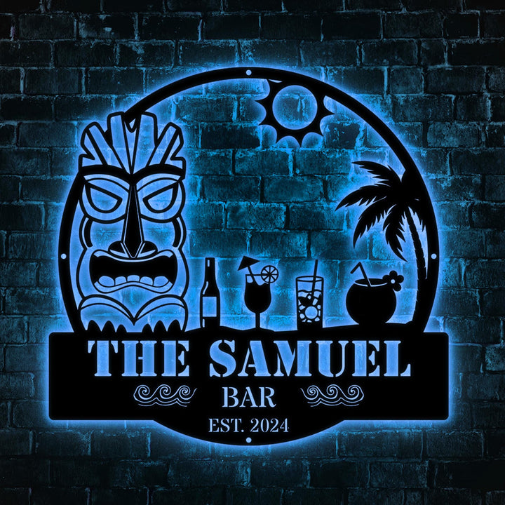 Personalized Beach Bar Metal LED Sign, Tiki Bar Metal Sign, Tiki Bar Decor, Beach House, Pool Sign, Bar Sign, Backyard Pub Decor