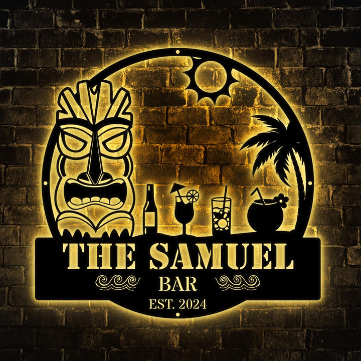 Personalized Beach Bar Metal LED Sign, Tiki Bar Metal Sign, Tiki Bar Decor, Beach House, Pool Sign, Bar Sign, Backyard Pub Decor