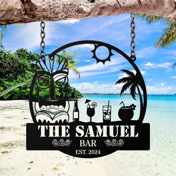Personalized Beach Bar Metal LED Sign, Tiki Bar Metal Sign, Tiki Bar Decor, Beach House, Pool Sign, Bar Sign, Backyard Pub Decor