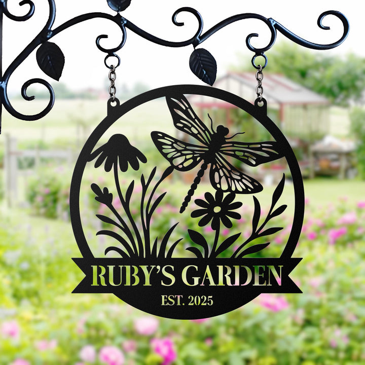 Custom Dragonfly Garden Sign, Personalized Metal Yard Art, Outdoor Garden Decor, Dragonfly Name Sign, Gift For Mom, Grandma, Gardening Gift
