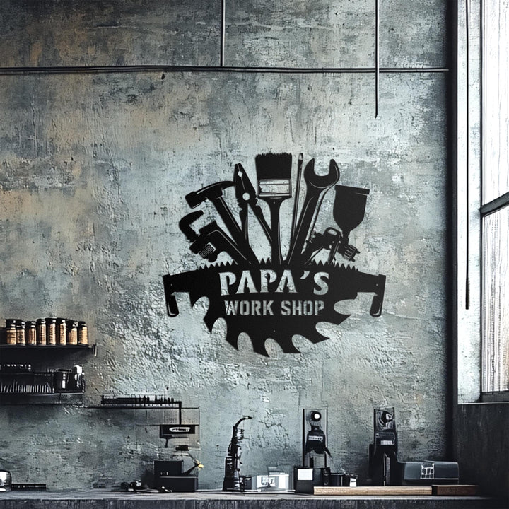 Personalized Garage Metal Wall Art LED Light, Custom Workshop Name Sign Home Decor, Ideal for Home Decor, Father's Day Gifts, Garage Sign