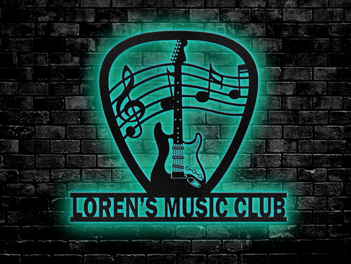 Personalized Guitar Pick Metal Wall Art Led Light, Music Room Decor, Guitar Pick Sign, Gift For Son, Daughter, Birthday Gift, Music Sign