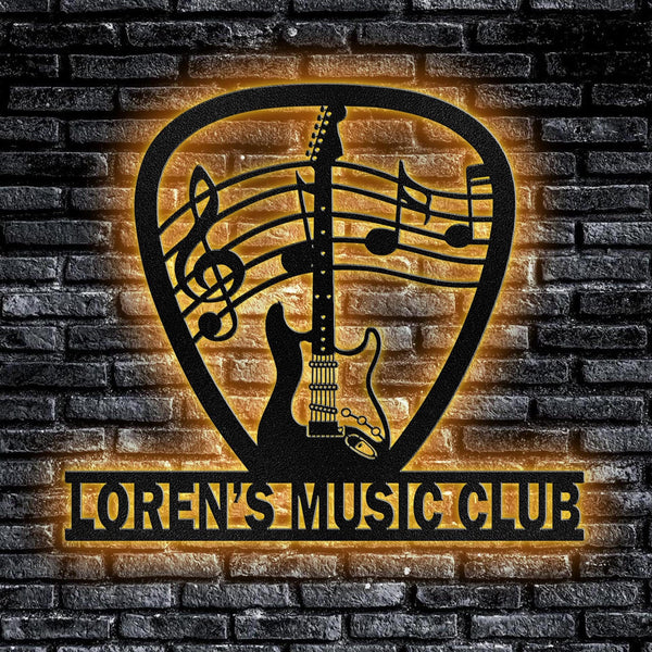 Personalized Guitar Pick Metal Wall Art Led Light, Music Room Decor, Guitar Pick Sign, Gift For Son, Daughter, Birthday Gift, Music Sign