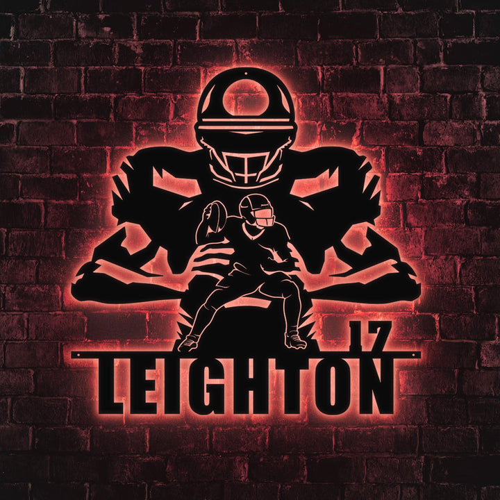 Custom American Football Player Metal Sign Led Lights, Custom Us Player Lover Sign, Home Decor, Kid Boy Nursery Decoration, Fathers Day Gift