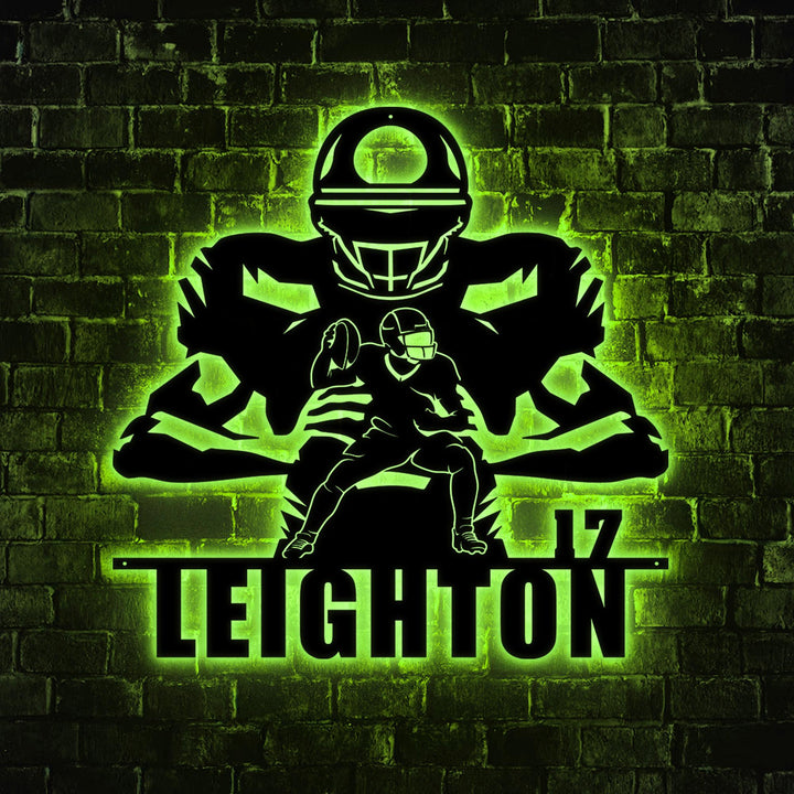Custom American Football Player Metal Sign Led Lights, Custom Us Player Lover Sign, Home Decor, Kid Boy Nursery Decoration, Fathers Day Gift