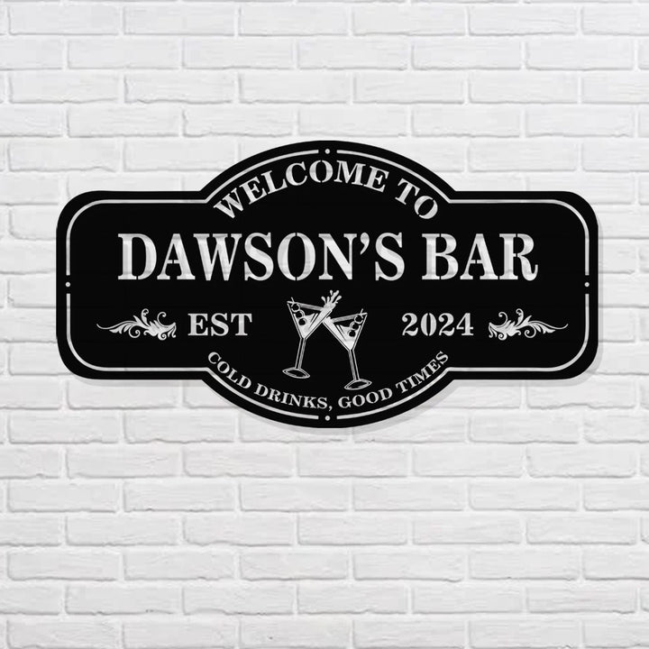 Personalized Bar Metal Sign, Home Bar Sign, Cabin Family Name Sign, Man Cave Sign, Bar Decor, LED Metal Bar Sign, Outdoor Kitchen Bar Sign