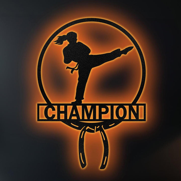 Custom Karate Black Belt Metal Sign with Led Light, Martial Art Wall Decor, Martial Arts Gift, Karate Name Sign, Home Decor, Karate Sign