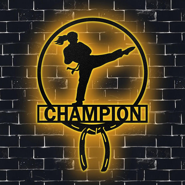 Custom Karate Black Belt Metal Sign with Led Light, Martial Art Wall Decor, Martial Arts Gift, Karate Name Sign, Home Decor, Karate Sign