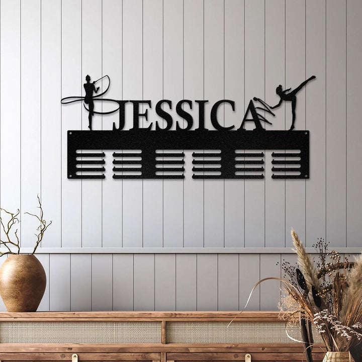 Personalized Rhythmic Gymnastics Medal Holder with LED Lights, Metal Display Rack for Ribbons Medals, Awards Sports Medal Hanger, Room Decor