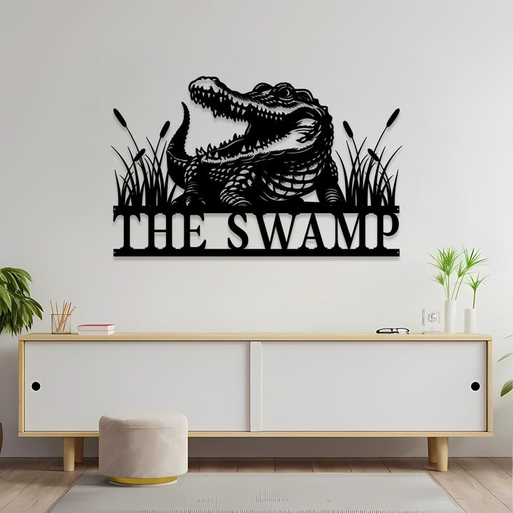 Custom Alligator Metal Sign, Crocodile Wall Art, Personalized Metal Animal Name Sign, Swamp Decor, Gator Home Decor, Swamp Sign