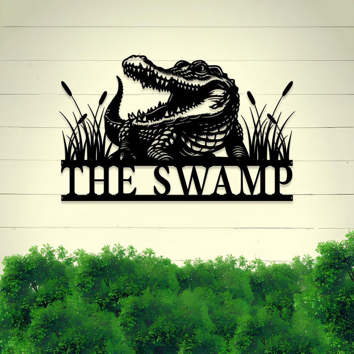 Custom Alligator Metal Sign, Crocodile Wall Art, Personalized Metal Animal Name Sign, Swamp Decor, Gator Home Decor, Swamp Sign