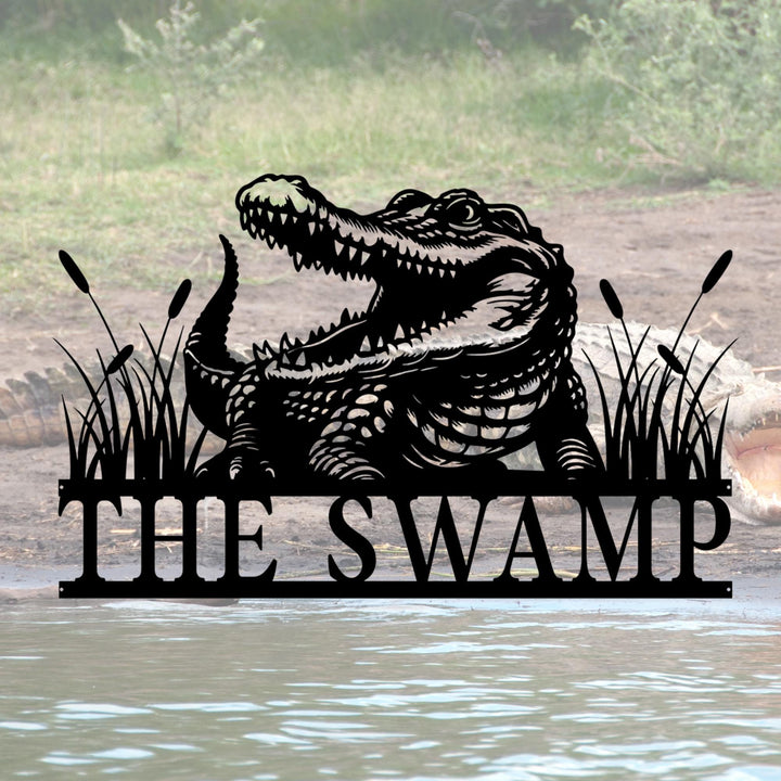 Custom Alligator Metal Sign, Crocodile Wall Art, Personalized Metal Animal Name Sign, Swamp Decor, Gator Home Decor, Swamp Sign