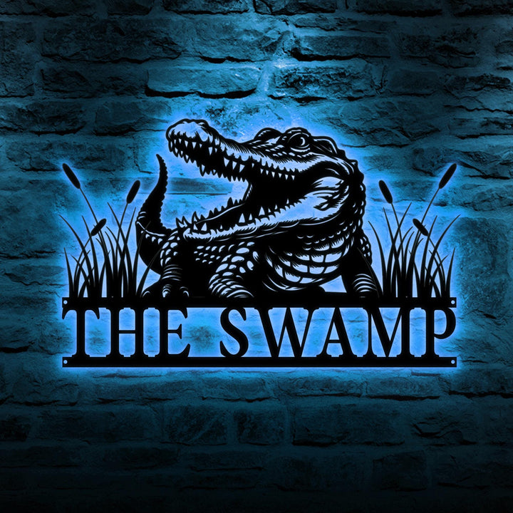 Custom Alligator Metal Sign LED Lights, Crocodile Wall Art, Personalized Metal Animal Name Sign, Swamp Decor, Gator Home Decor