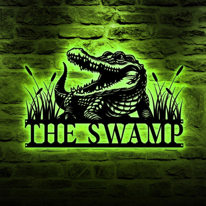 Custom Alligator Metal Sign LED Lights, Crocodile Wall Art, Personalized Metal Animal Name Sign, Swamp Decor, Gator Home Decor