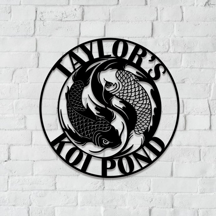 Personalized Koi Pond Metal Sign LED Light, Custom Koi Fish Outdoor Wall Art, Garden Koi Fish Name Sign, Pond Decor, Gift for Fish Lover
