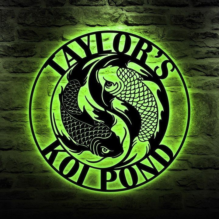 Personalized Koi Pond Metal Sign LED Light, Custom Koi Fish Outdoor Wall Art, Garden Koi Fish Name Sign, Pond Decor, Gift for Fish Lover