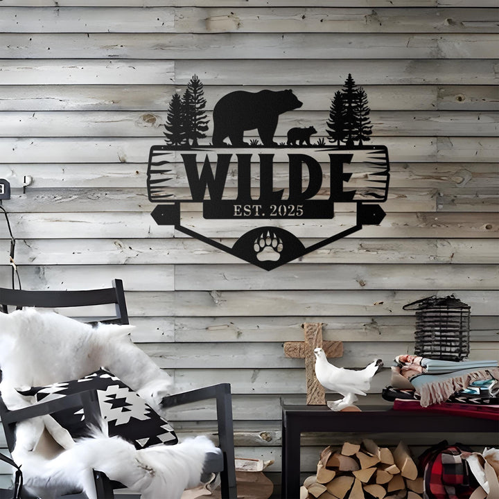 Custom Wildness Bear Cabin Metal Sign, Personalized Bear Metal Sign, Cabin Decor, Outdoor Bear Decor, Rustic Bear Cabin Design, Door Decor