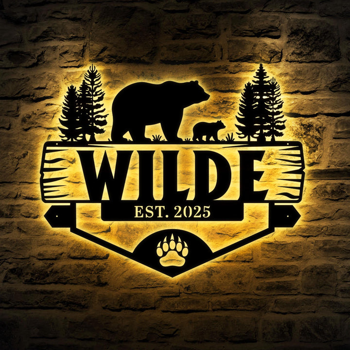 Custom Wildness Bear Cabin Metal Sign, Personalized Bear Metal Sign, Cabin Decor, Outdoor Bear Decor, Rustic Bear Cabin Design, Door Decor