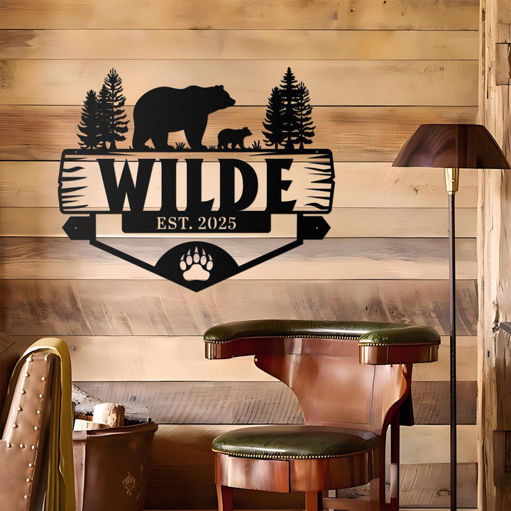 Custom Wildness Bear Cabin Metal Sign, Personalized Bear Metal Sign, Cabin Decor, Outdoor Bear Decor, Rustic Bear Cabin Design, Door Decor
