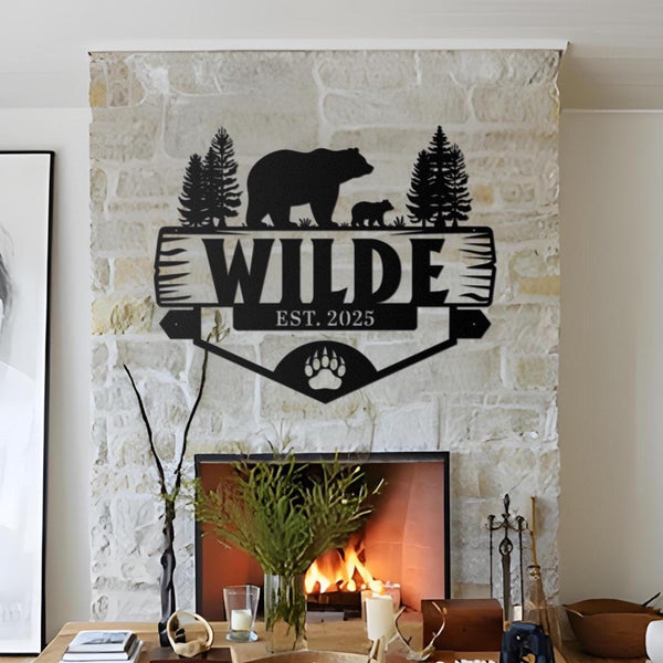 Custom Wildness Bear Cabin Metal Sign, Personalized Bear Metal Sign, Cabin Decor, Outdoor Bear Decor, Rustic Bear Cabin Design, Door Decor