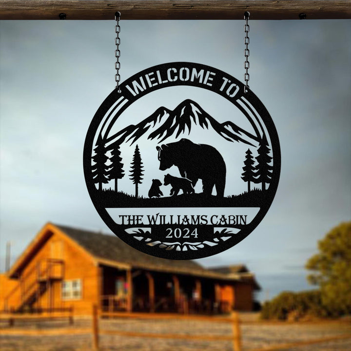 Personalized Metal Bear Family Cabin Sign, Bear Cabin Sign, Cabin Decor, Outdoor Metal Sign, Hunting Gift, Hunter Gift, Gift For Da