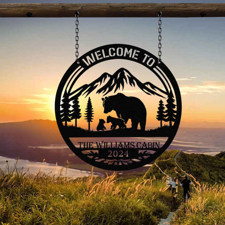 Personalized Metal Bear Family Cabin Sign, Bear Cabin Sign, Cabin Decor, Outdoor Metal Sign, Hunting Gift, Hunter Gift, Gift For Da