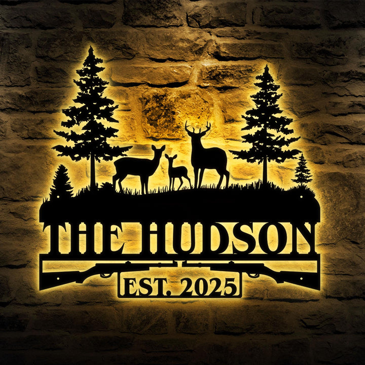 Personalized Hunting Metal Sign With LED Lights, Custom Metal Family Name Sign, Hunting Address Metal Sign, Gift For Dad, Fathers Day Gift