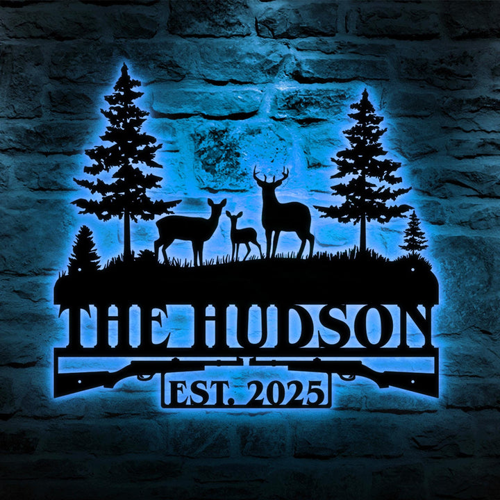 Personalized Hunting Metal Sign With LED Lights, Custom Metal Family Name Sign, Hunting Address Metal Sign, Gift For Dad, Fathers Day Gift