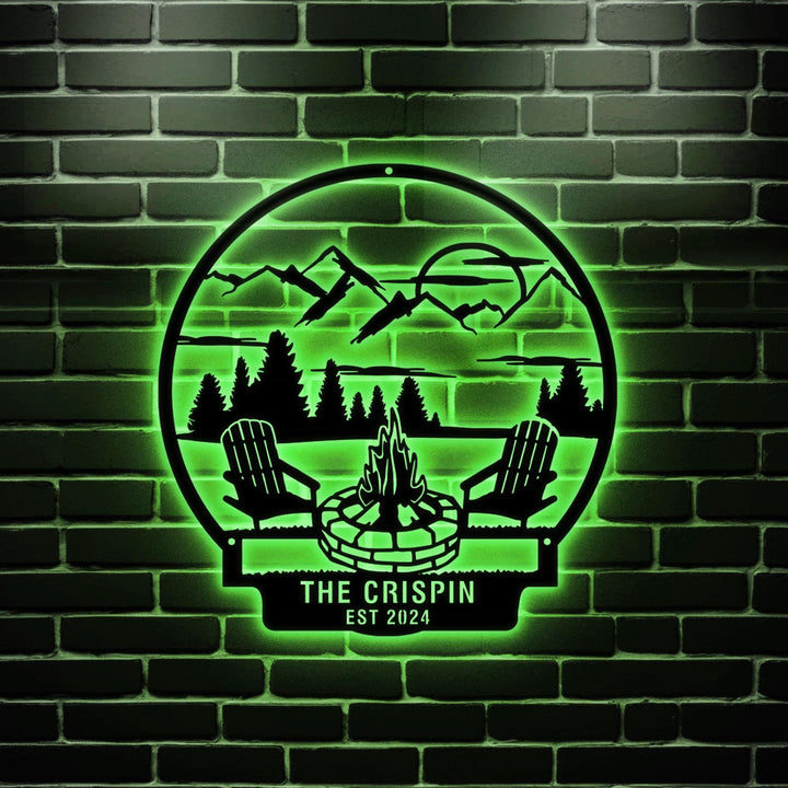 Custom Wheel Camper Metal Sign With LED Light, Personalized Camping Name Metal Wall Art For Campsite Decor, Happy Campers Sign, Camper Gift
