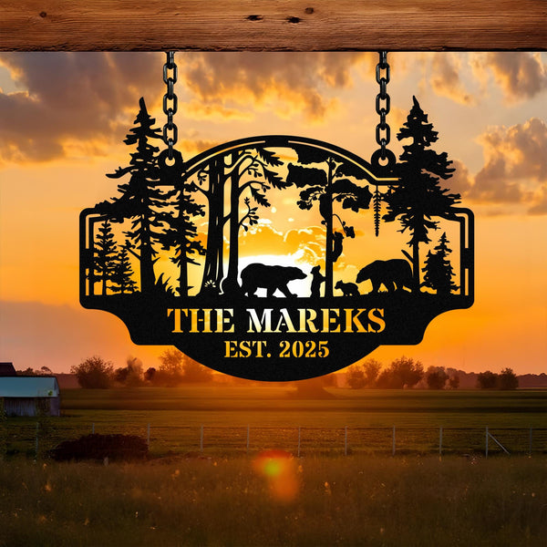 Personalized Family Name Bear Metal Sign, Custom Bear Metal Sign, Personalized Cabin Sign, Gift For Dad, Father's Day Sign, Outdoor Decor