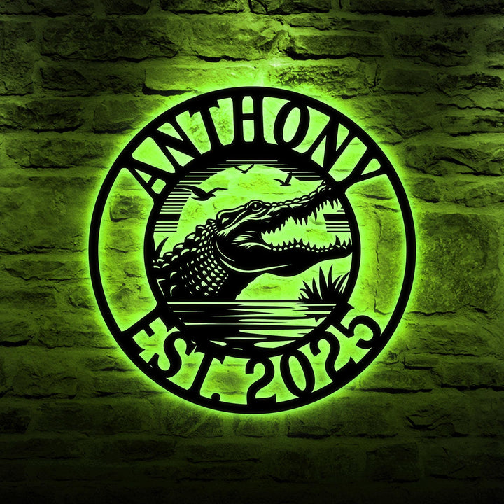 Custom Crocodile Metal Sign Led Lights, Metal Alligator Sign, Personalized Crocodile Wall Art Decor, Wall Hanging, Outdoor Decor, Swamp Sign