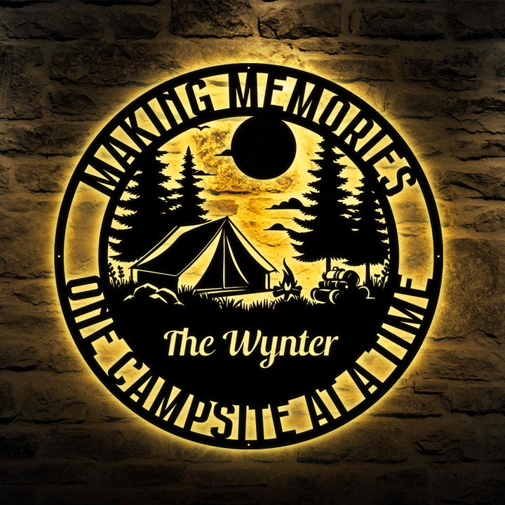 Custom Camping Metal Sign with Led Light, Custom Camping Sign, Making Memories One Campsite at a Time, Camping Door Hanger, Camper Decor