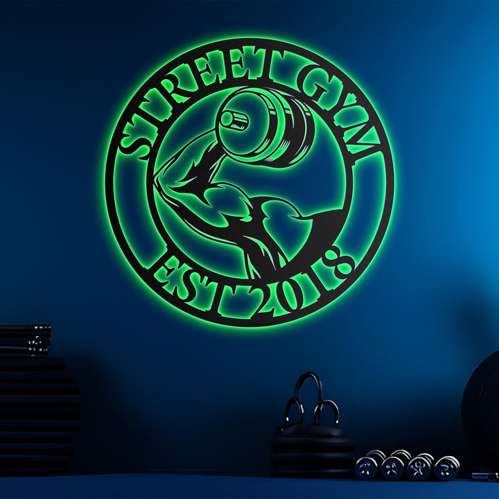 Personalized Home Gym LED Lights Metal Wall Art, Custom Gym Name Metal Sign, Multi Color Home Gym Art, Metal Fitness Wall Art, Fitness Decor